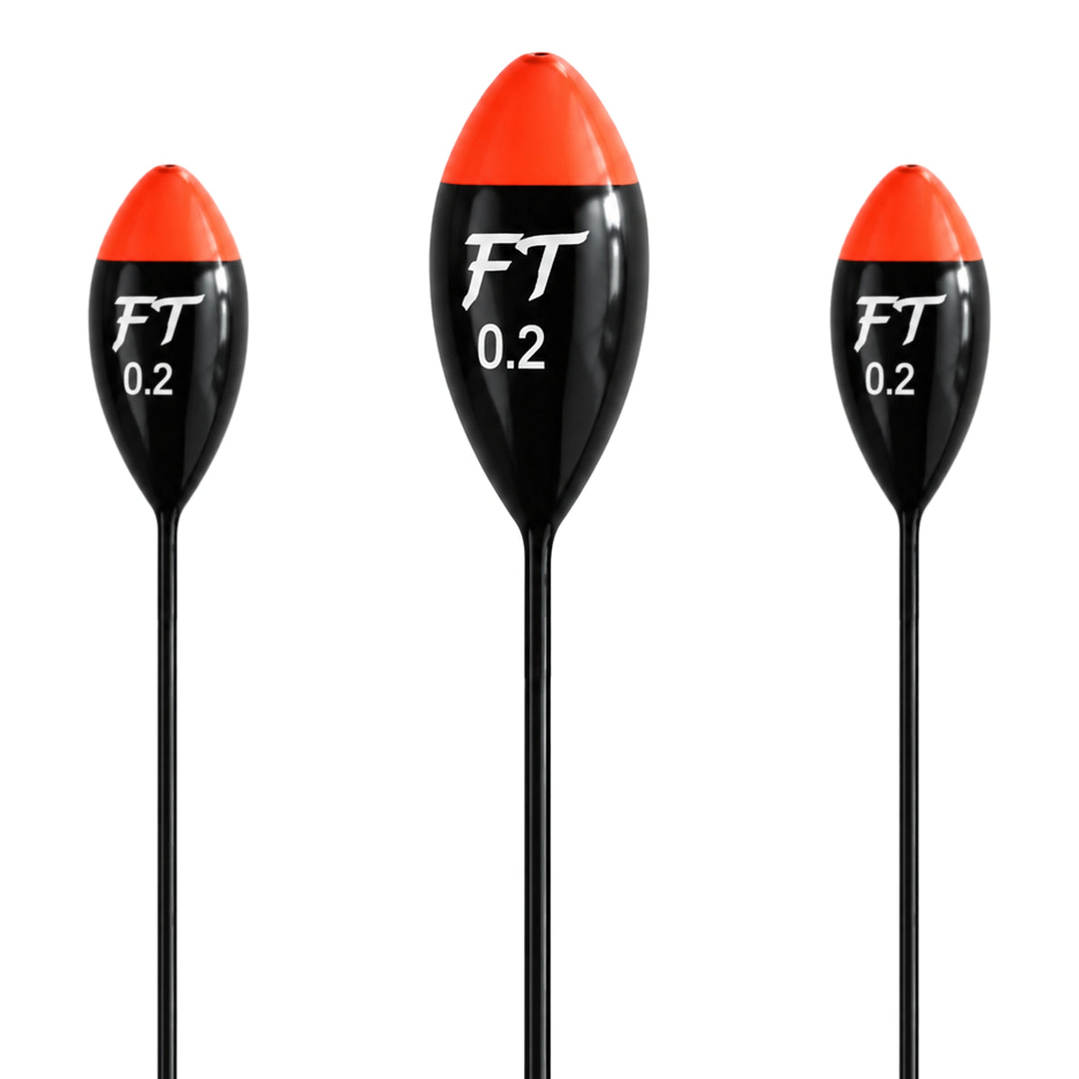 Fishing Things Dibber 0.2 met drie rode dobbers, de middelste centraal en groter