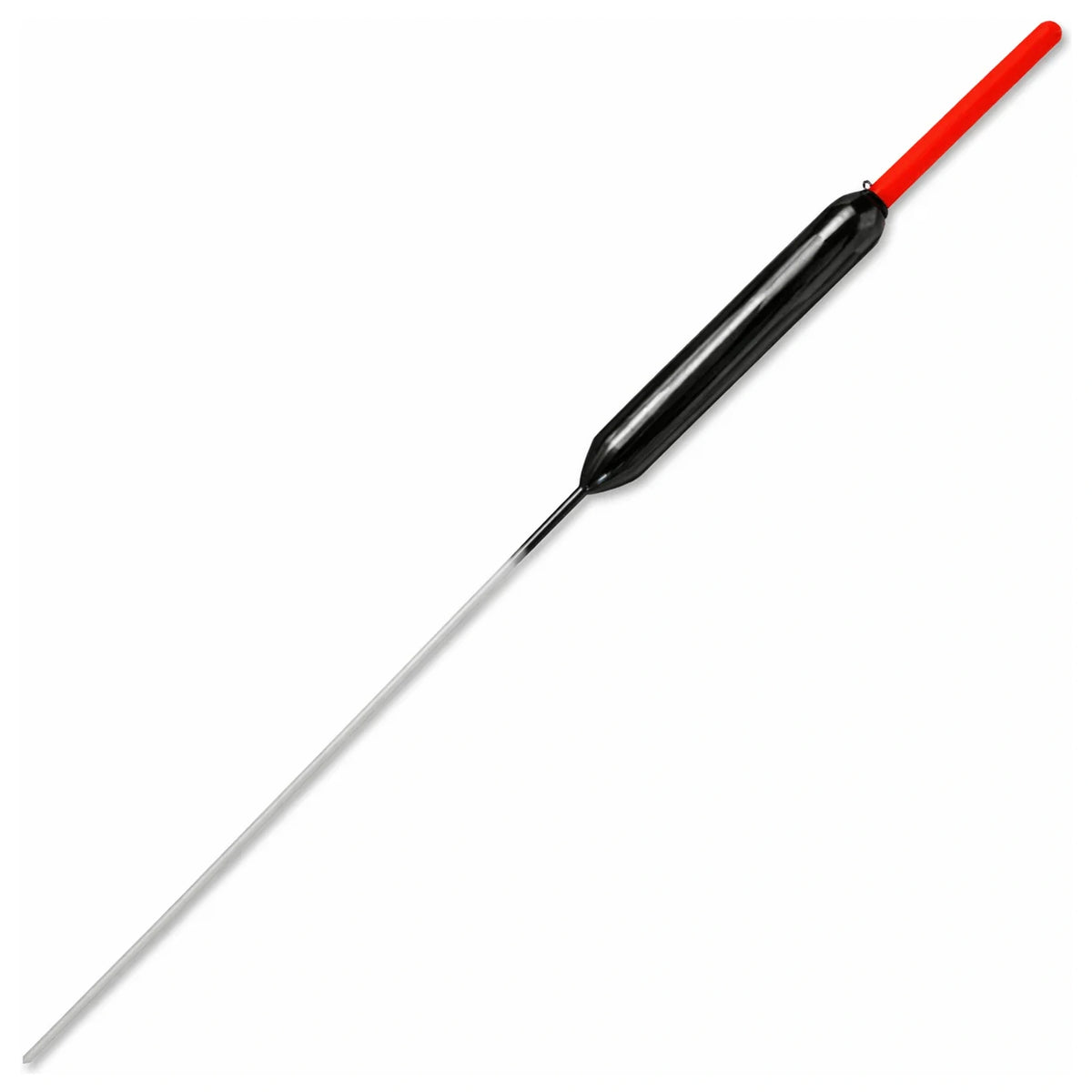 Zwarte Fun Fishing ST 2-dobber met rode antenne en lange zilverkleurige ondersteel.