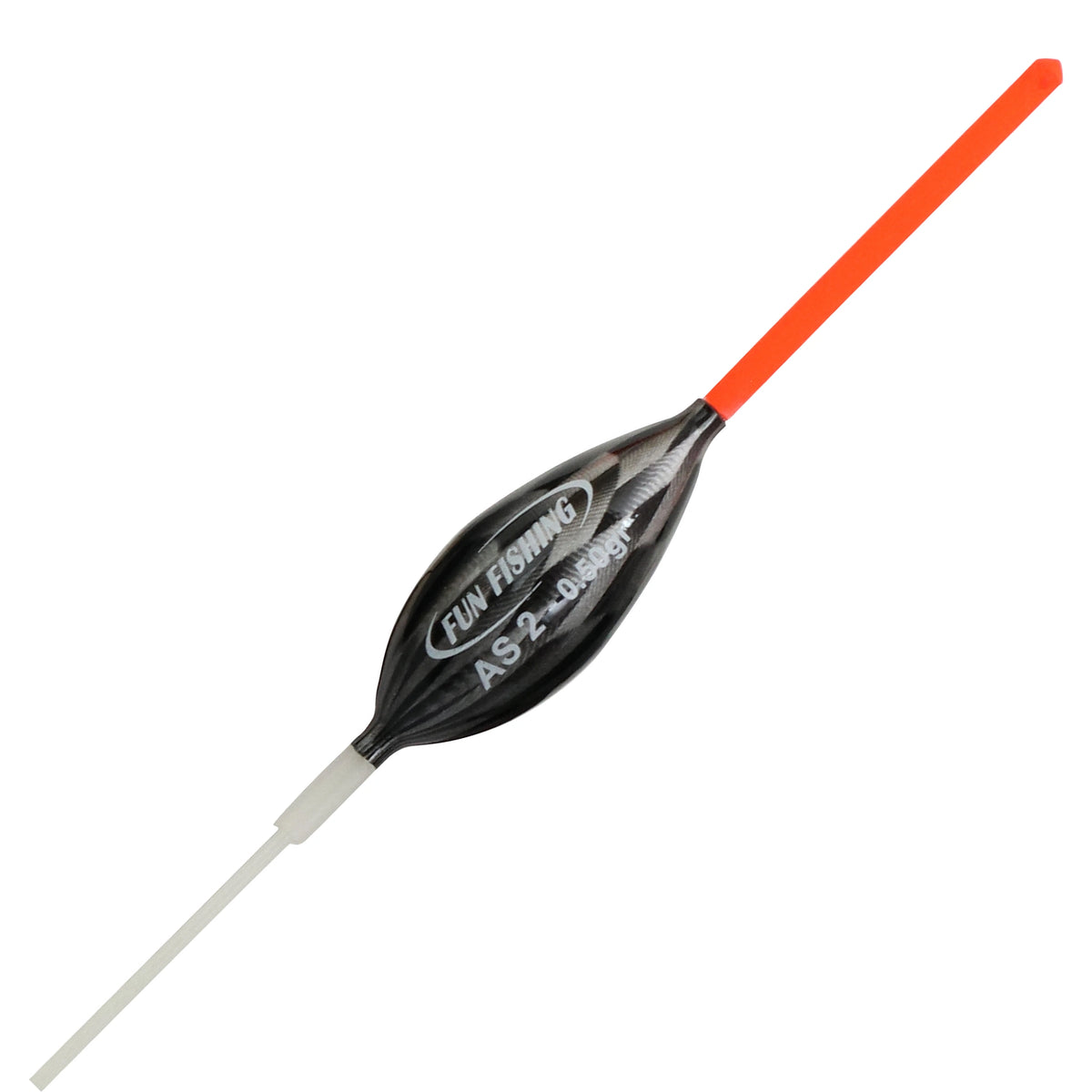 Fun Fishing AS 2-dobber 0,50 g met rood-oranje antenne, schuin detailbeeld