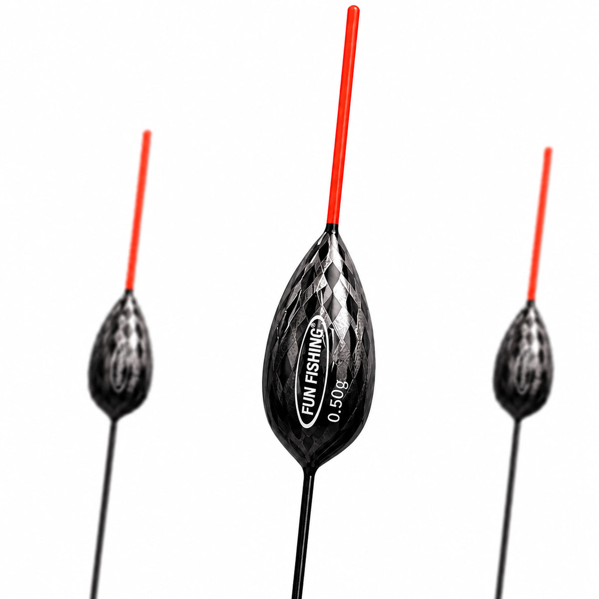 Fun Fishing K4 Pro – drie dobbers met rode antenne, centrale dobber 0,50 g