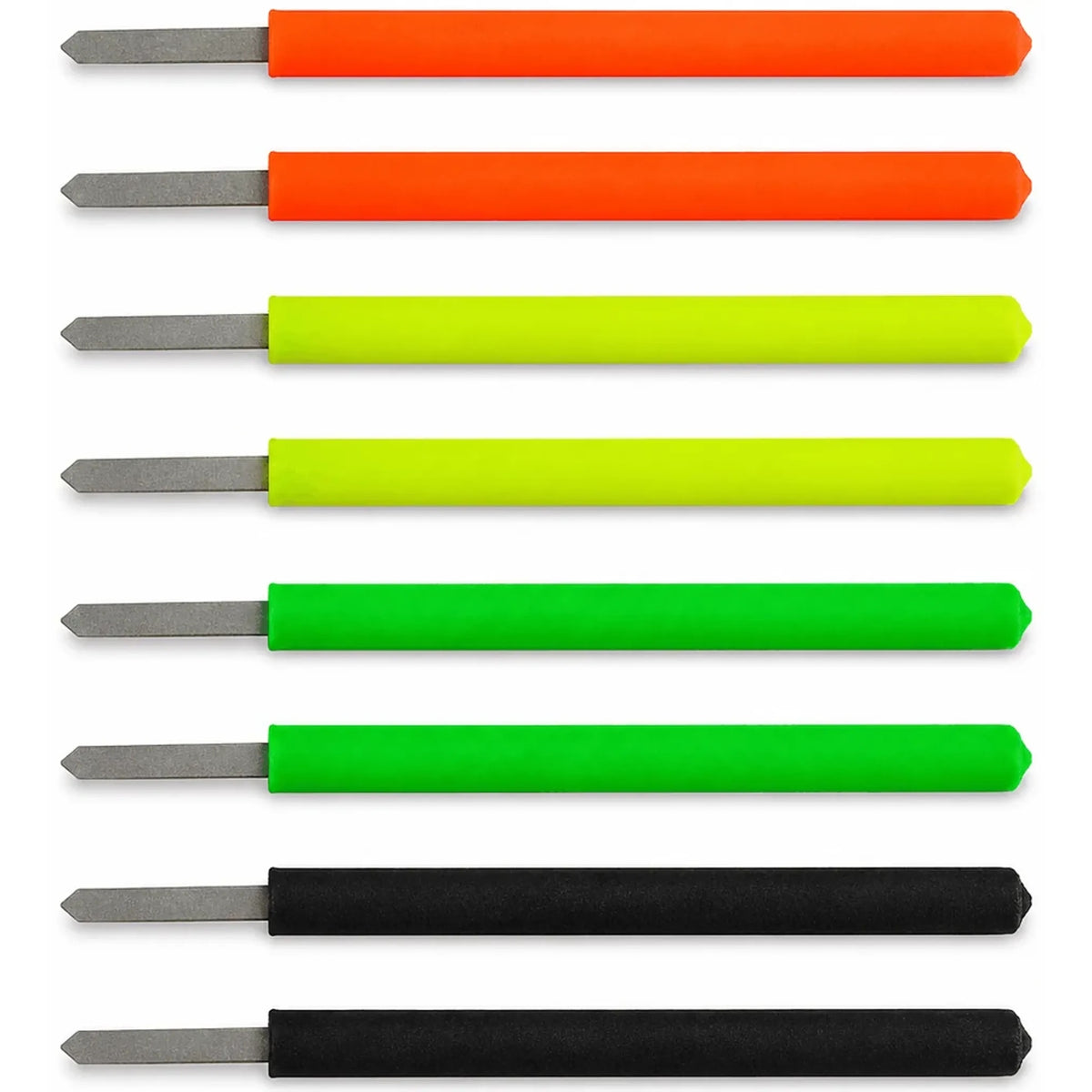 Fun Fishing K-PRO Standard – acht dobberantennes: twee oranje, twee gele, twee groene en twee zwarte