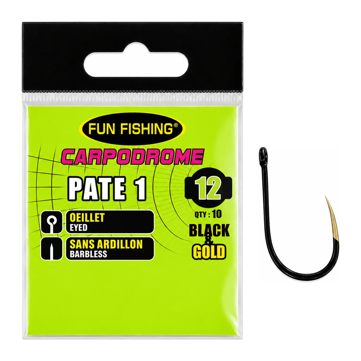 Fun Fishing Pate 1b Barbless haak zonder weerhaak, maat 12
