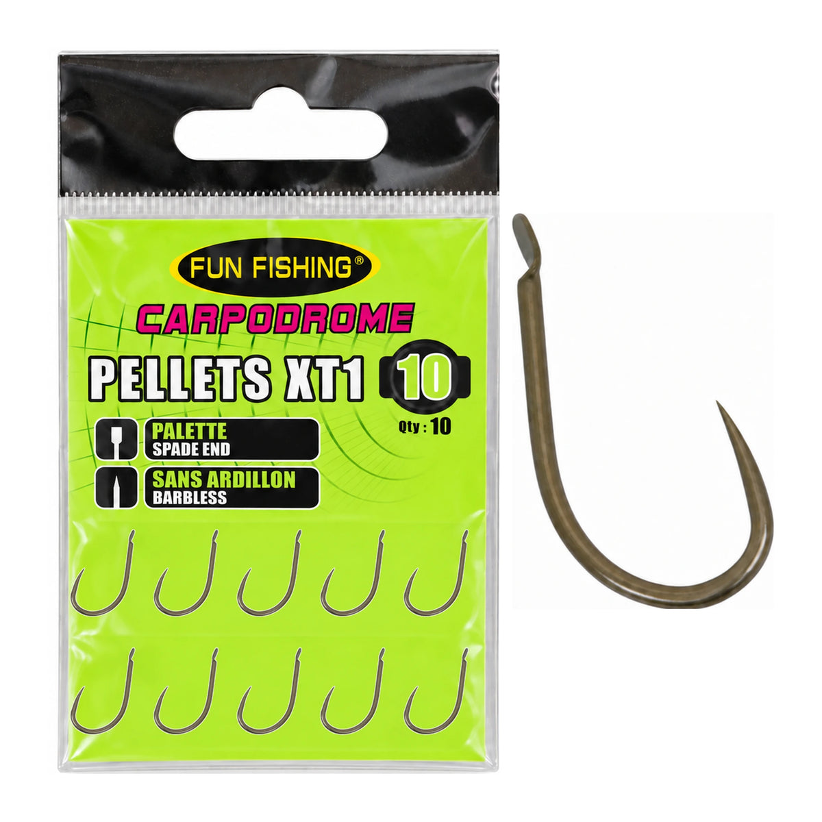 Fun Fishing Pellets XT1 Barbless – haak met bled zonder weerhaak, maat 10
