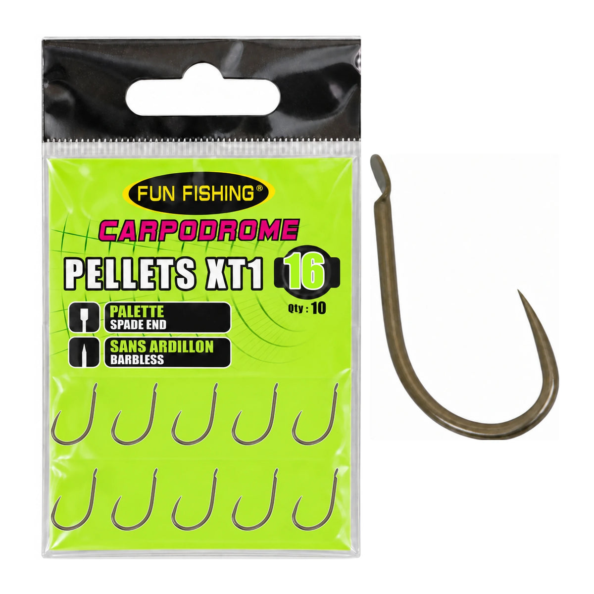 Fun Fishing Pellets XT1 Barbless – haak met bled zonder weerhaak, maat 16