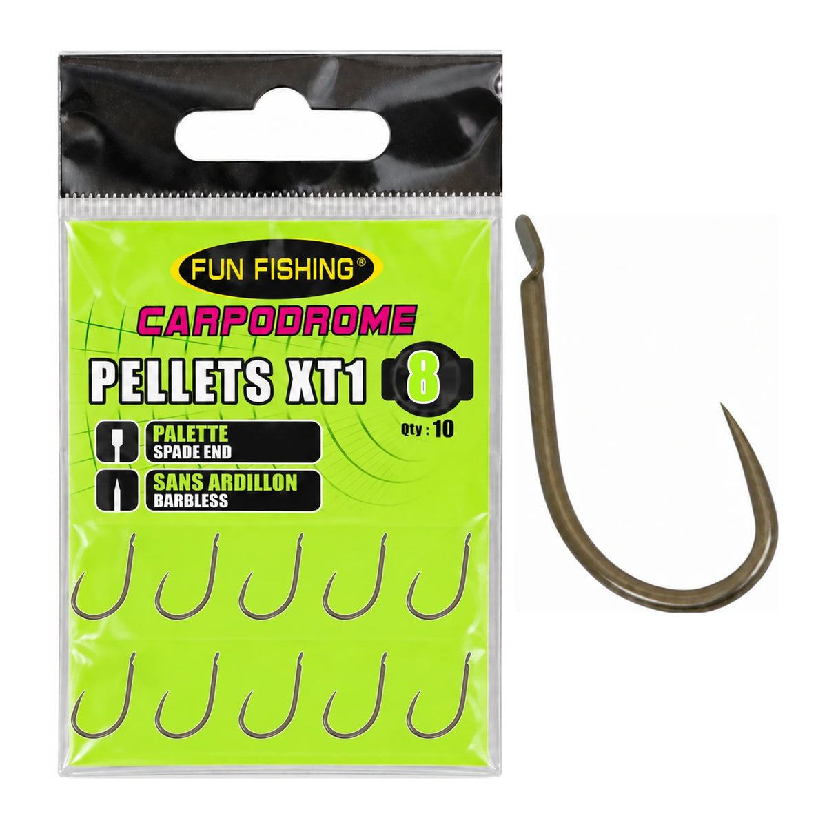 Fun Fishing Pellets XT1 Barbless – haak met bled zonder weerhaak, maat 8