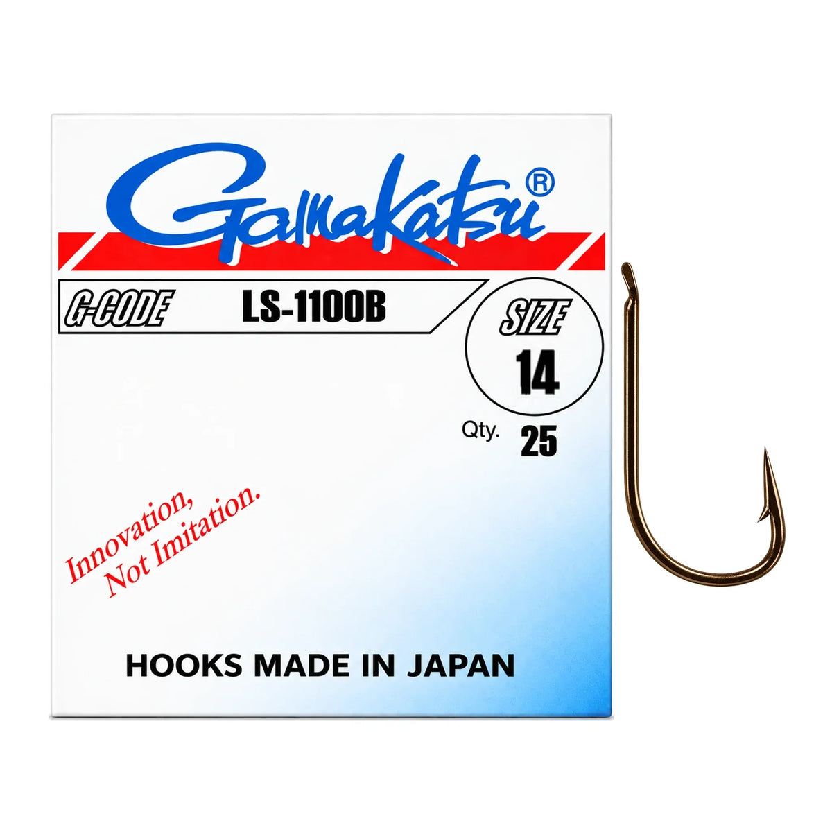 Gamakatsu LS-1100B Barbed Bronze – bronzen vishaak maat 14, verpakking en losse haak