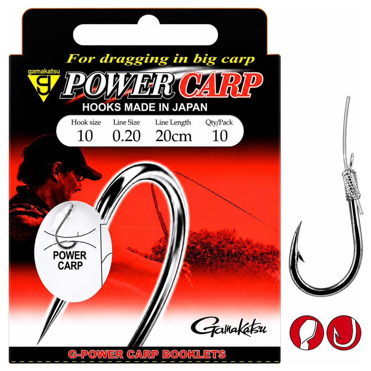 Gamakatsu Power Carp onderlijn 20 cm - haak 10, 0.20 mm