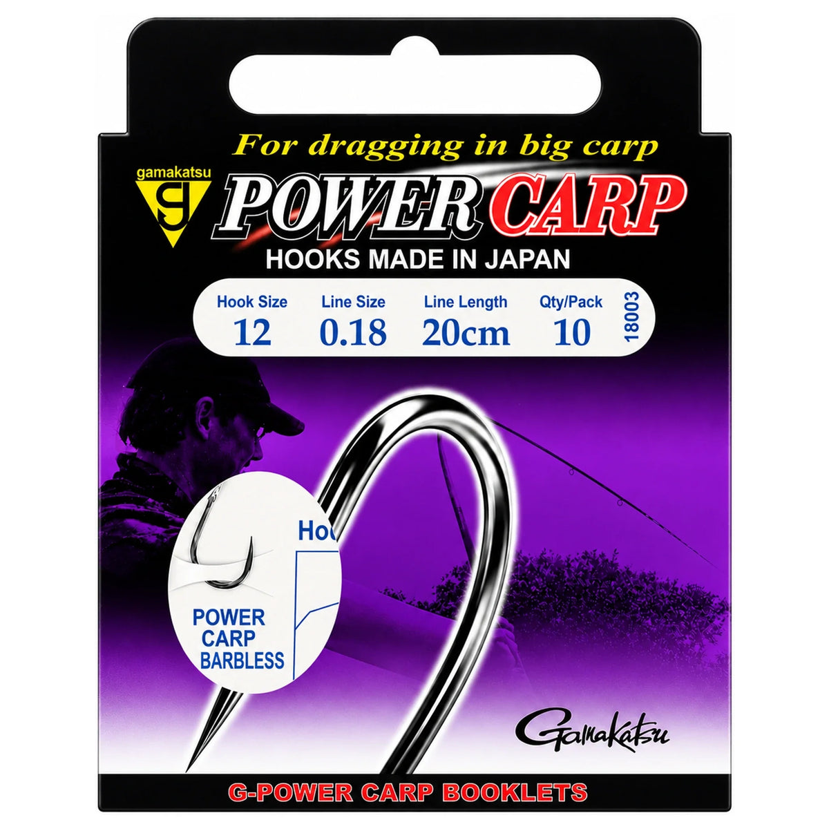 Gamakatsu Power Carp Barbless 20 cm – haak 12 met 0,18 mm lijn