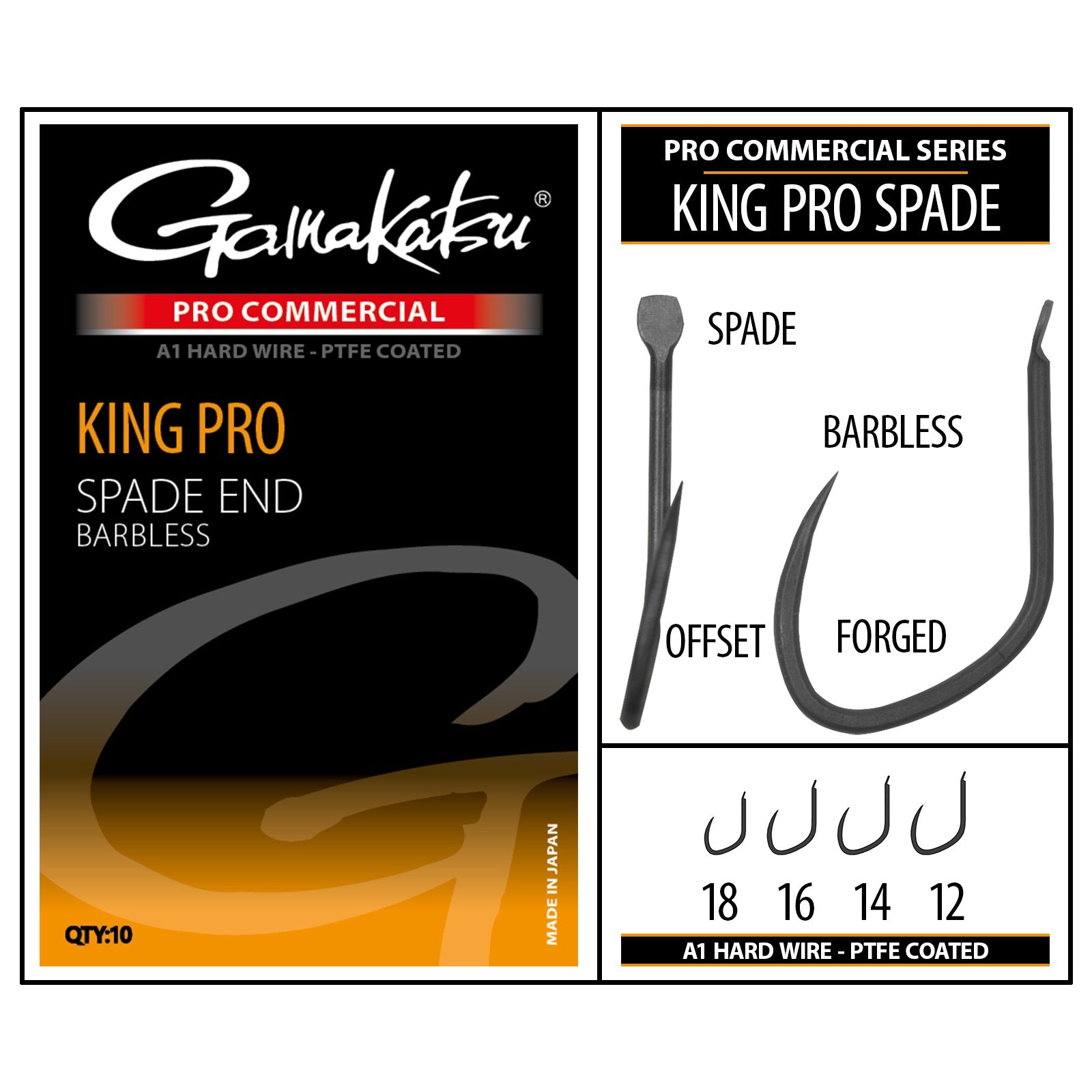 Gamakatsu Pro Commercial King Pro Spade End Barbless - Carpshop24