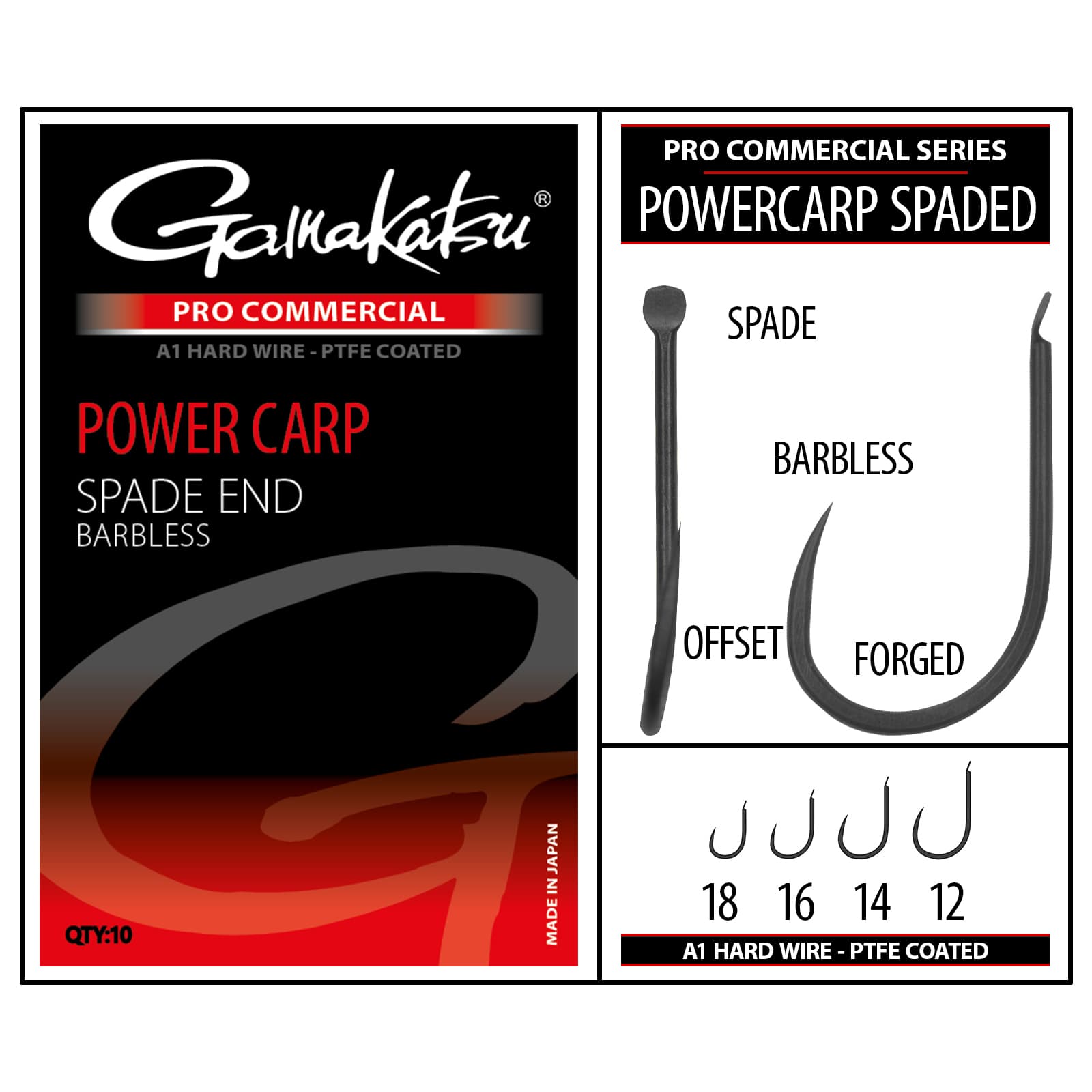 Gamakatsu pro commercial power carp spade end barbless