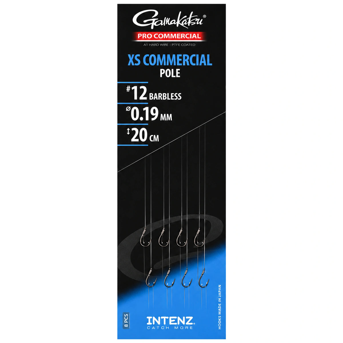 Gamakatsu XS Commercial Pole weerhaakloze onderlijnen, 20 cm, maat 12 met 0,19 mm lijn