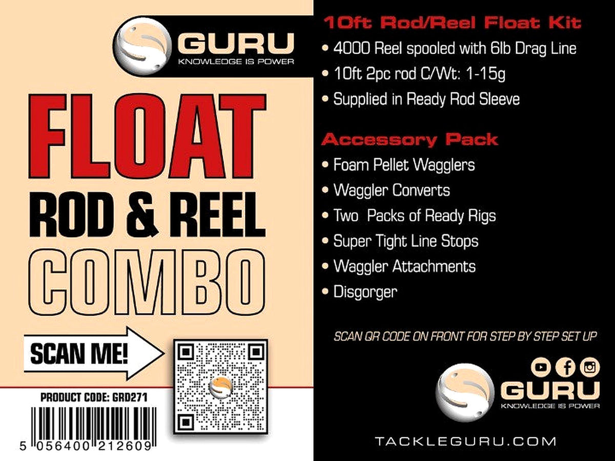 Guru 10' Float Rod And Reel Combo – verpakkingsinformatie met inhoud van de set en productcode GRD271