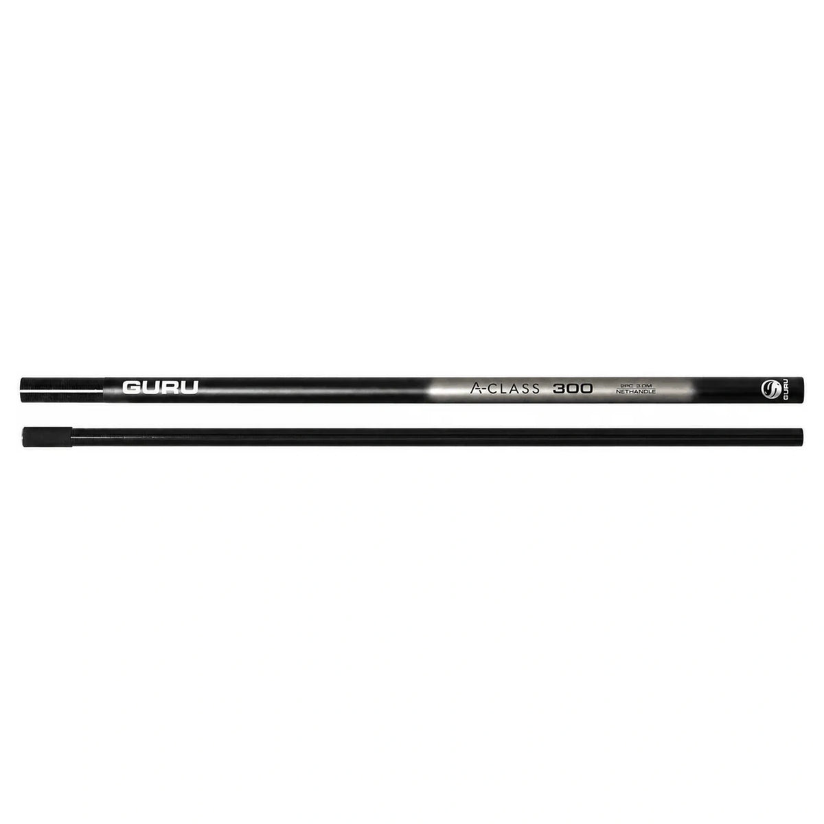 Guru A-Class 300 Net Handle – de twee losse delen van de zwarte schepnetsteel