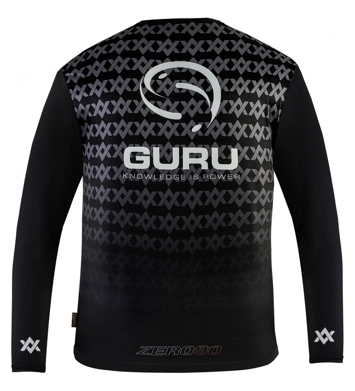 Guru Aventus Sun Core UPF 50+ – achteraanzicht van zonneshirt met groot wit Guru-logo