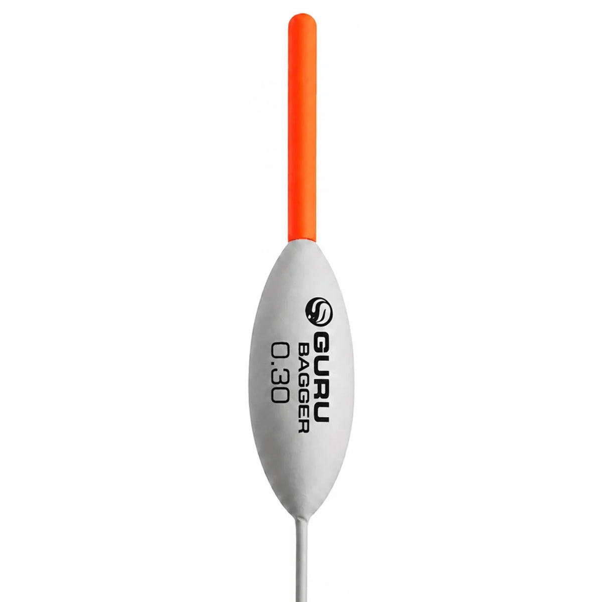 Grijs-witte Guru Bagger dobber met oranje antenne, dunne grijze steel en opdruk 0.30
