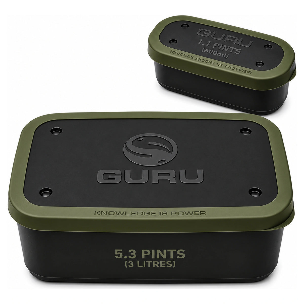 Guru Bait Box Solid Lid Green – gesloten aasdozen van 0,6 en 3 liter