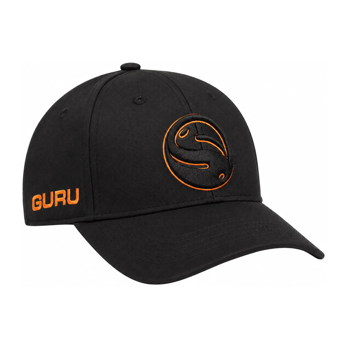 Guru Black 3D Cap – vrijstaande pet in driekwartaanzicht met origineel 3D-logo