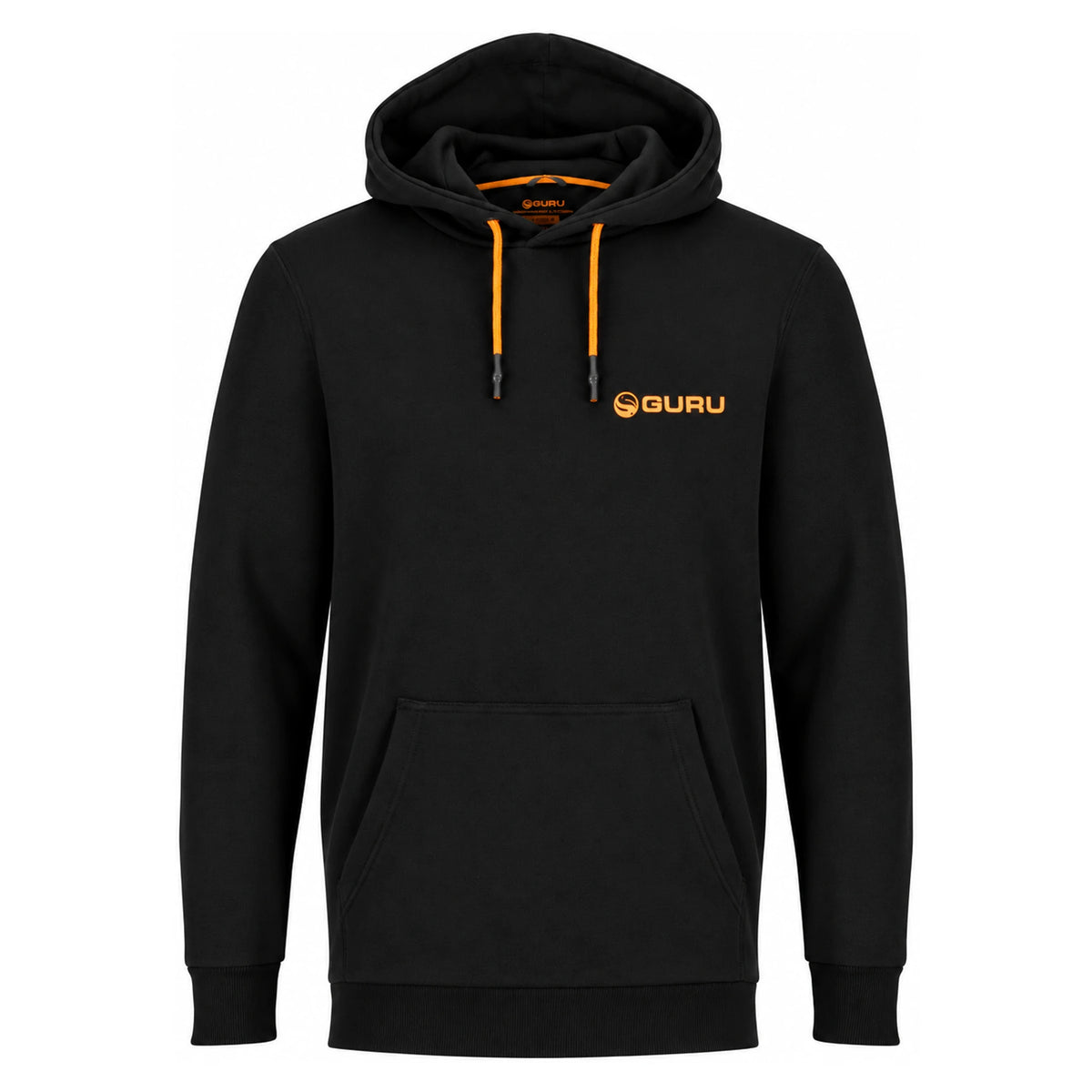 Guru Black Lightweight Hoodie zwarte hoodie met oranje koorden en borstlogo