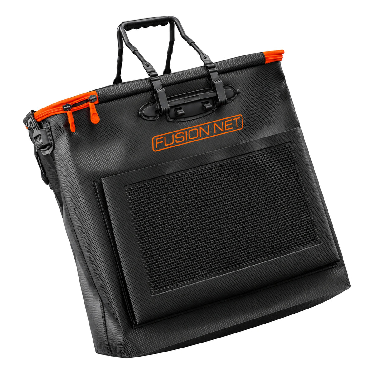 Guru Fusion Net Bag MKII – zwarte leefnettas met oranje rits op witte achtergrond