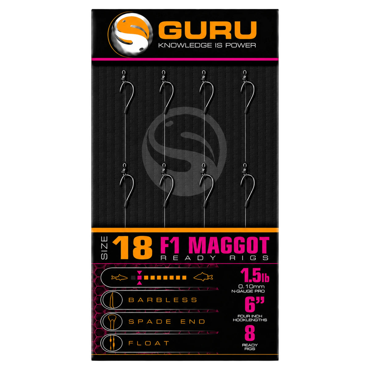 Guru F1 Maggot Ready Rigs 6 inch – oorspronkelijke verpakking maat 18 met acht complete onderlijnen