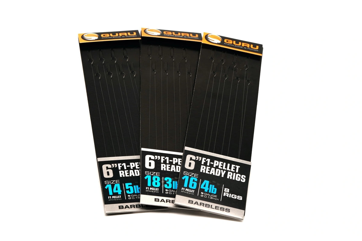 Guru F1 Pellet Ready Rigs 6 inch – assortiment met haakmaten 14, 18 en 16