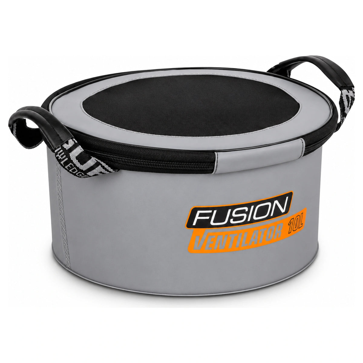 Grijze Guru Fusion Ventilator 10L aasemmer met zwart gaasdeksel en twee handgrepen