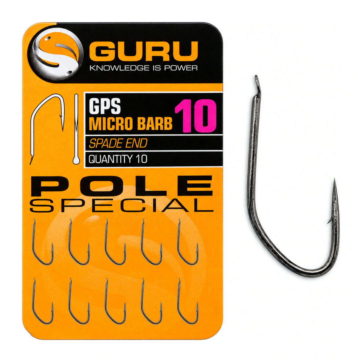 Guru GPS Micro Barb Spade End Pole Special maat 10 met verpakking, tien haken en losse haak
