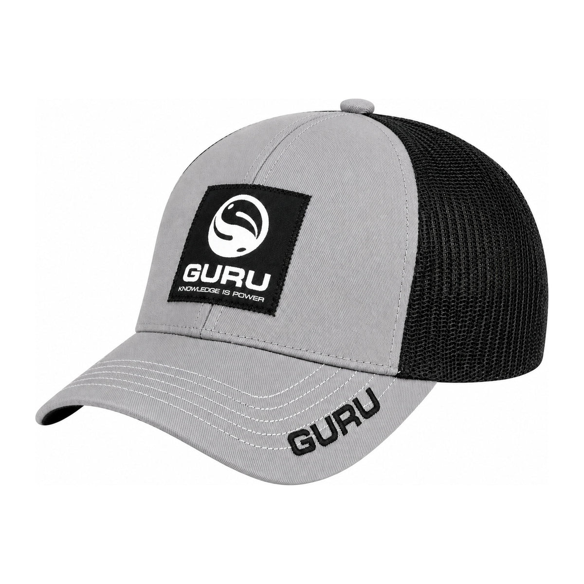 Guru Grey Patch Trucker Cap – grijze pet met zwart logopatch en mesh achterzijde