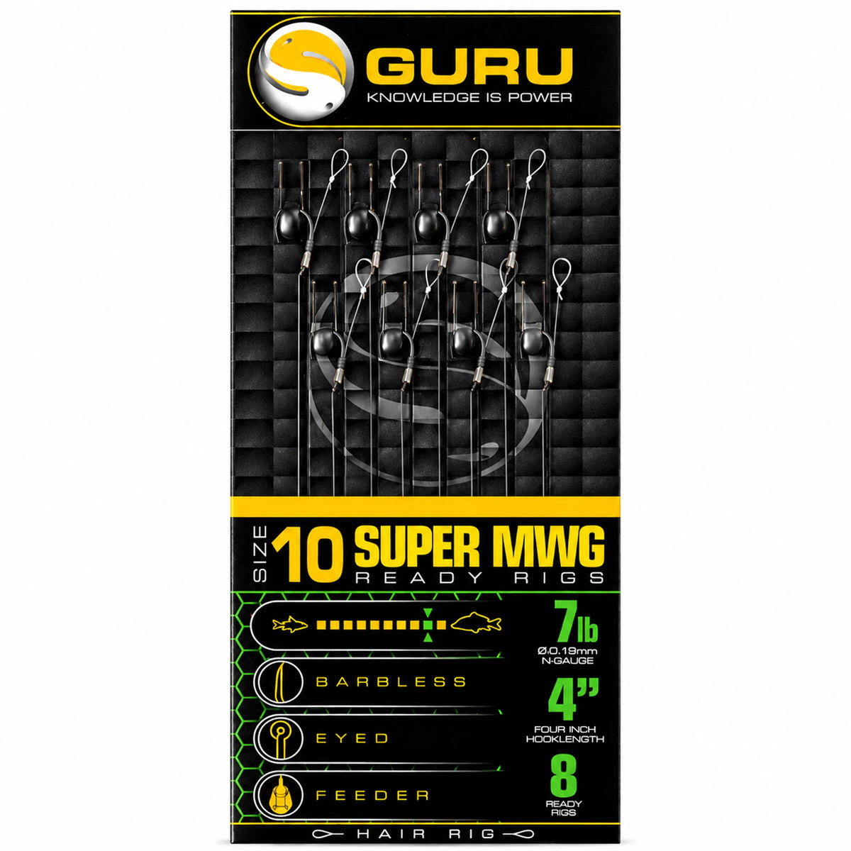 Guru Super MWG Standard Barbless Hair Rigs 4 inch – 10 cm onderlijnen zonder weerhaak, haak 10 en 0,19 mm
