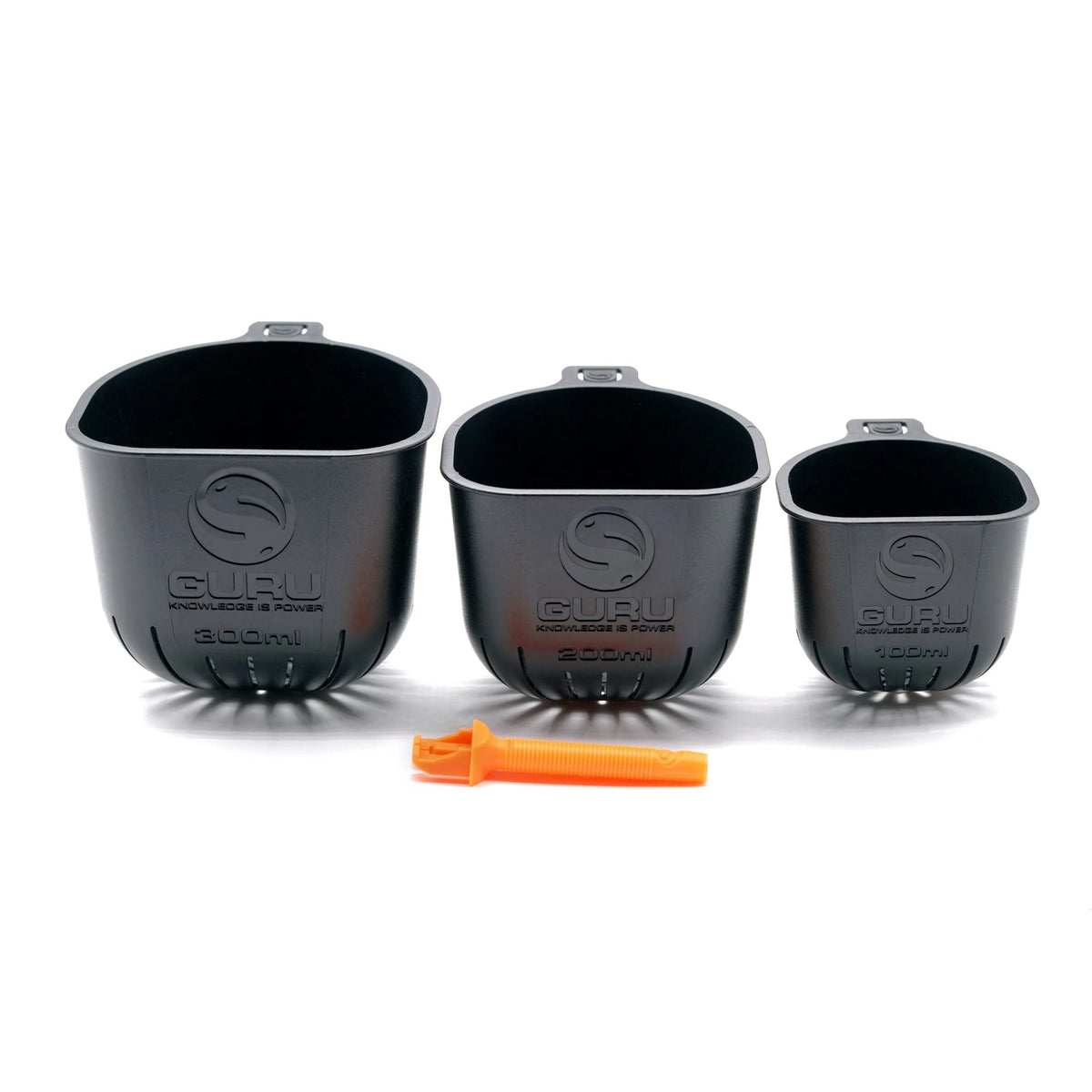 Guru Rapid Release Pole Cups GRRC – drie voerbekers van 300, 200 en 100 ml met oranje snelkoppeling