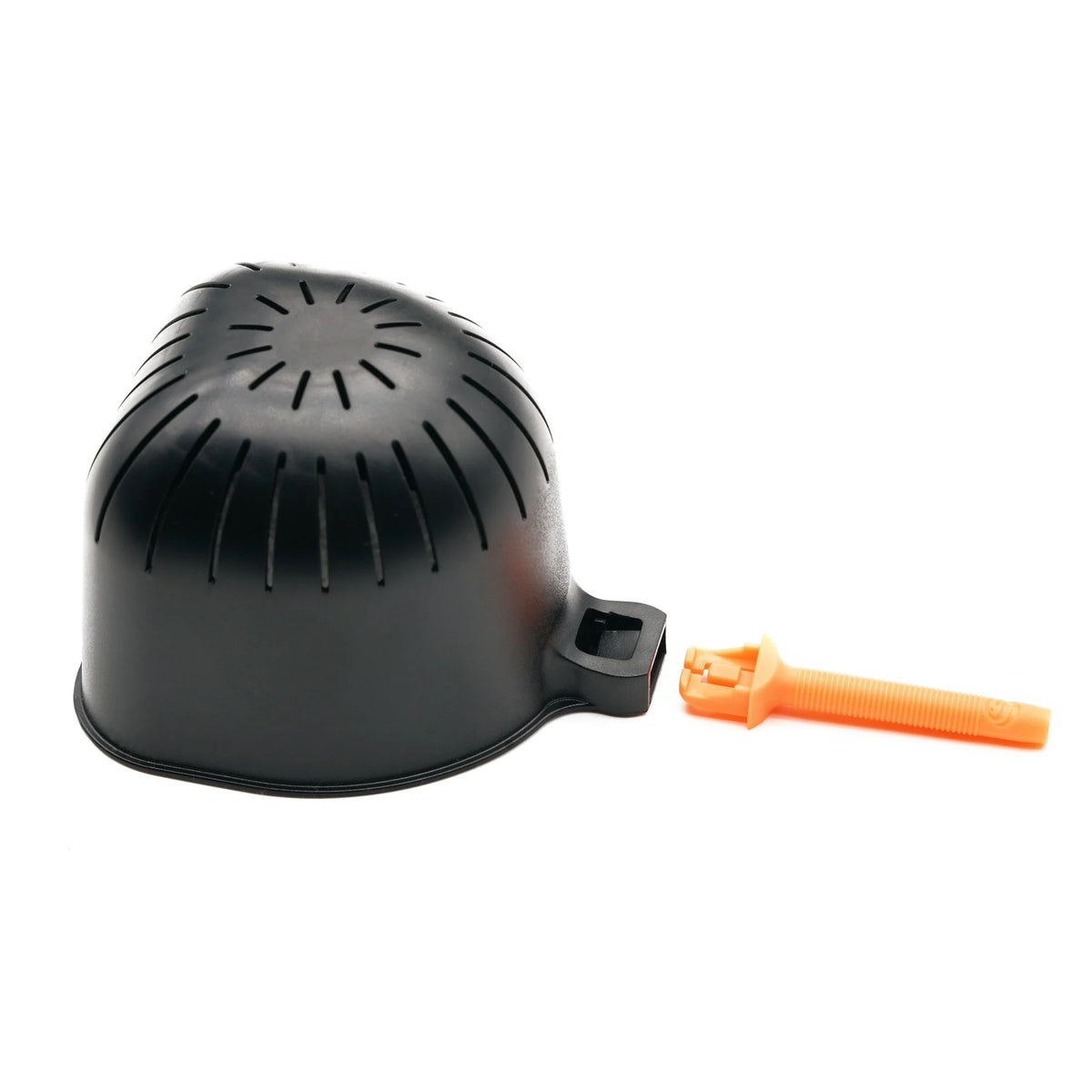 Guru Rapid Release Pole Cups GRRC – onderzijde voerpot met ventilatiesleuven en oranje connector
