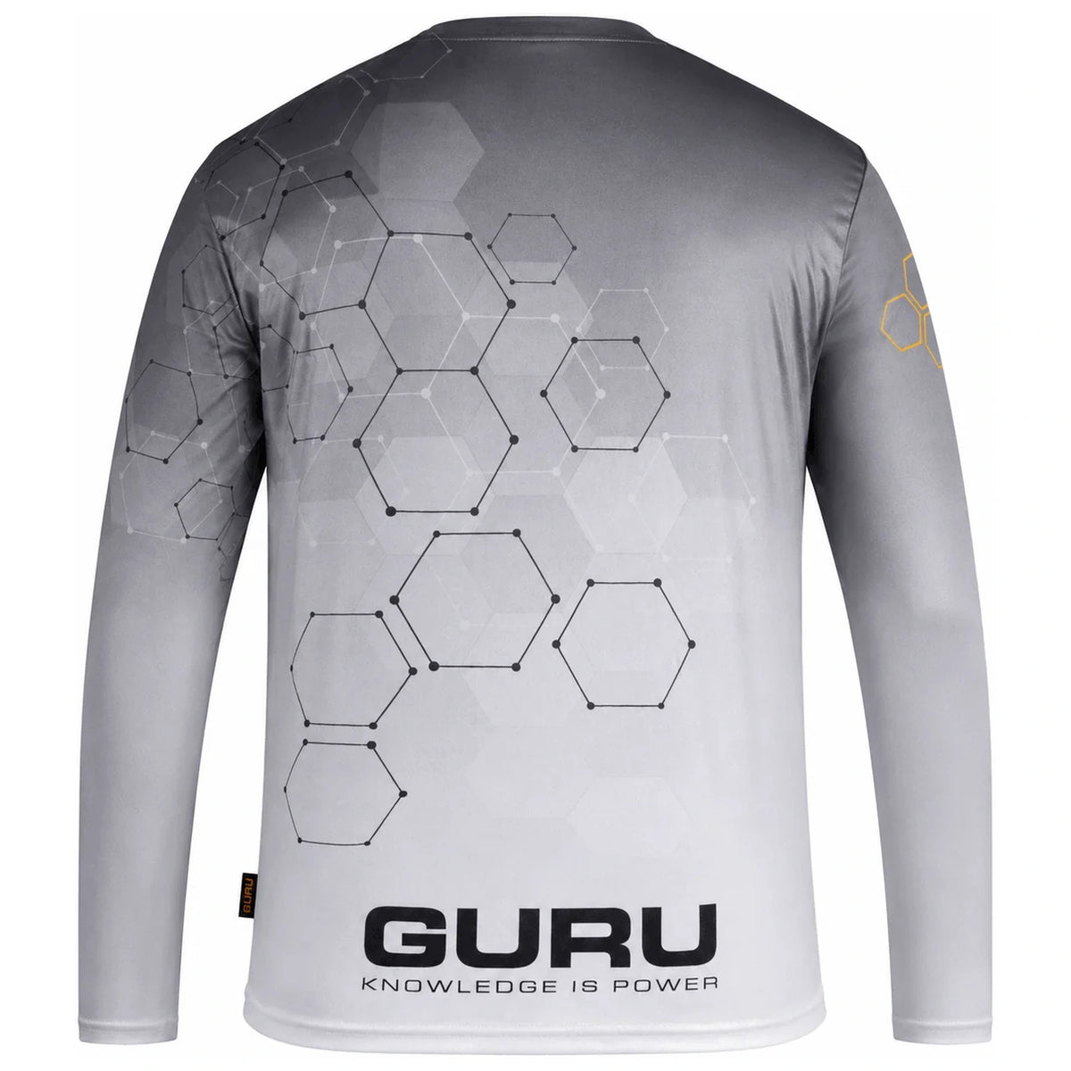Guru Hexagon Sun Core UPF 50+ – achteraanzicht van licht zonneshirt met Guru-logo onderaan