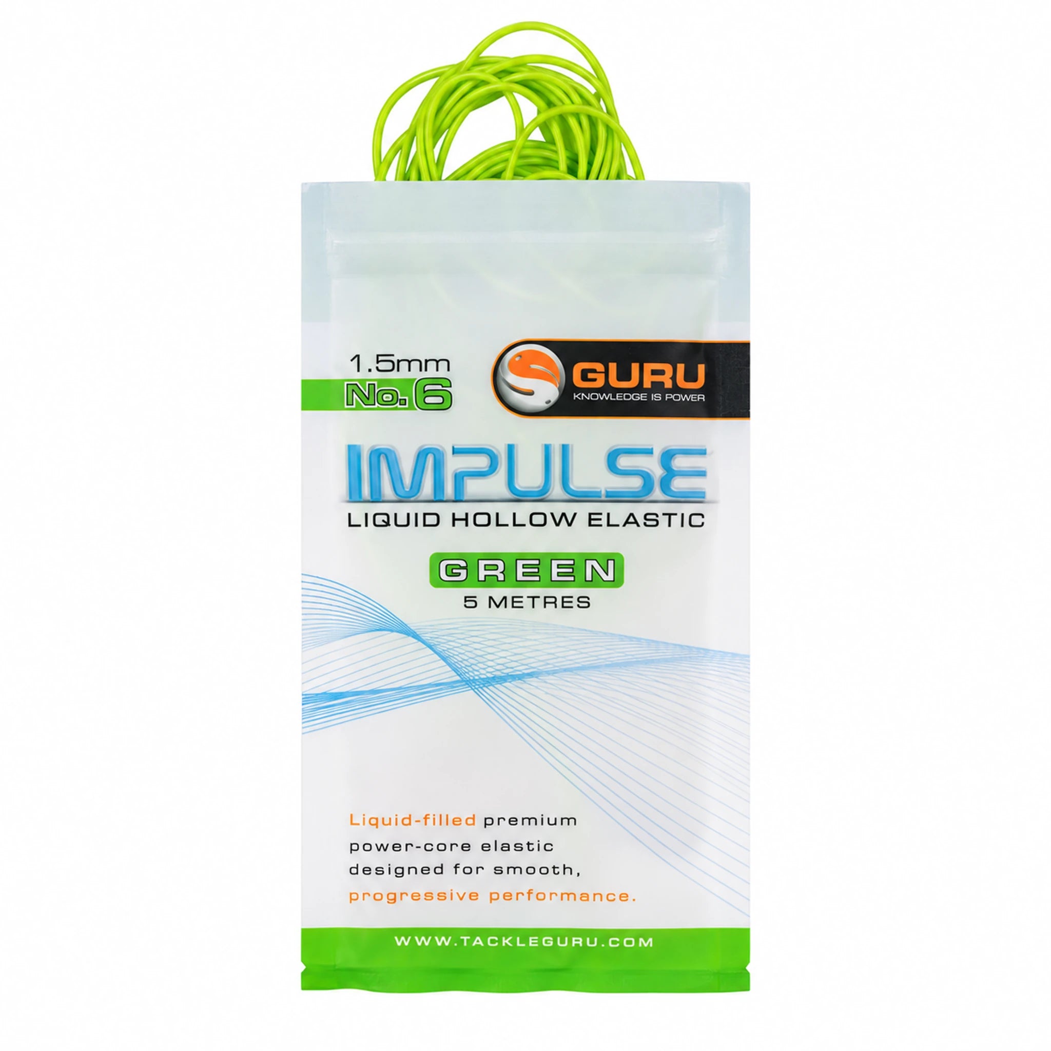 Guru Hollow Elastic 5m 1.5 mm groen – verpakking met zichtbaar elastiek