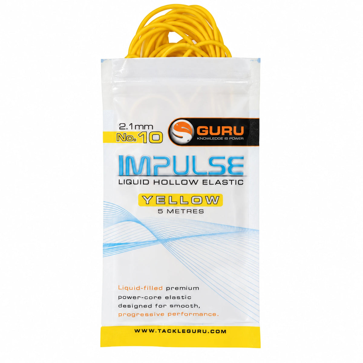 Guru Hollow Elastic 5m 2.1 mm geel – verpakking met zichtbaar elastiek