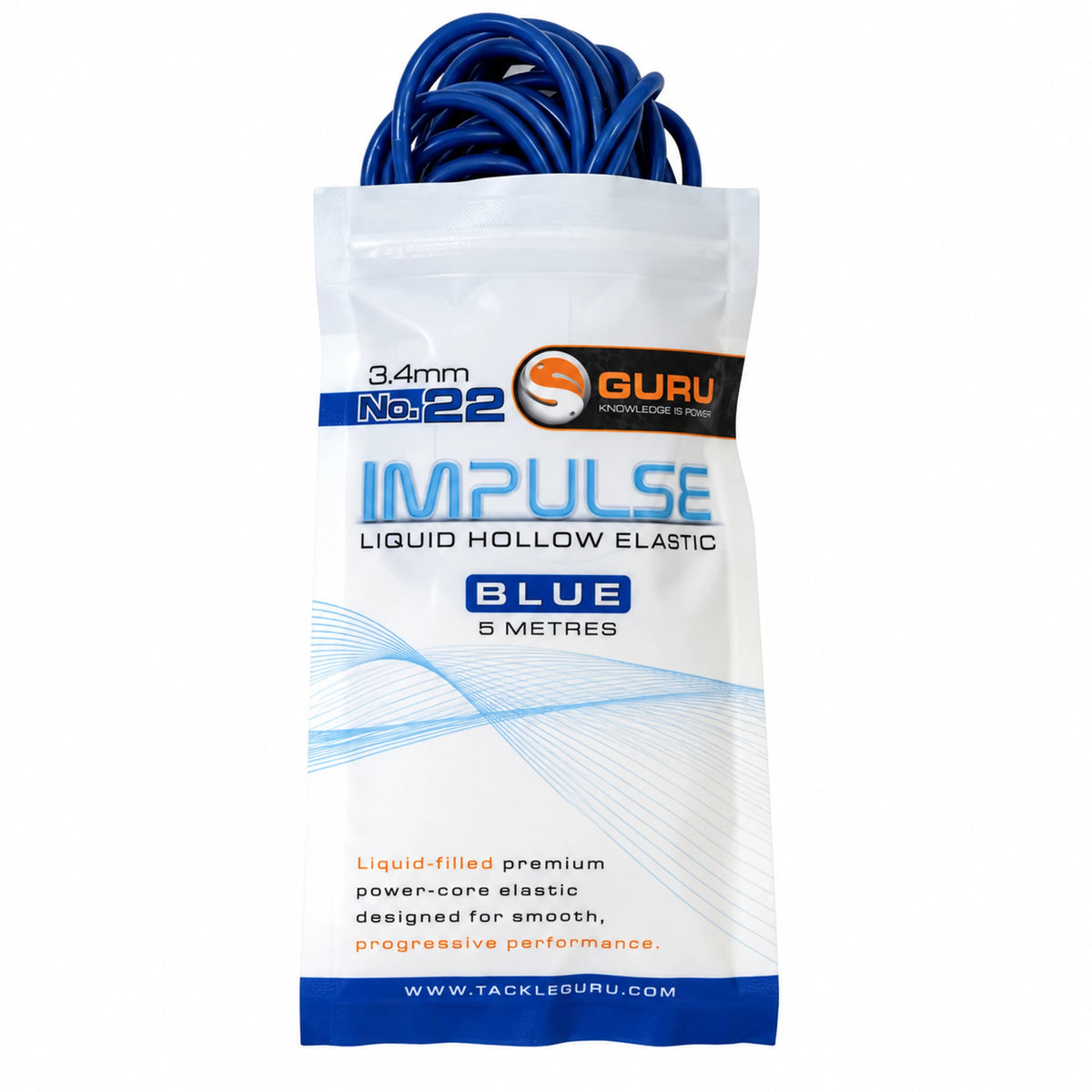 Guru Hollow Elastic 5m 3.4 mm blauw – verpakking met zichtbaar elastiek