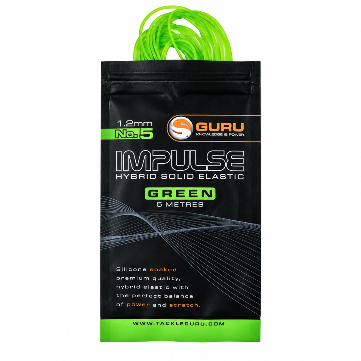 Guru Hybrid Elastic 5m 1.2 mm groen – verpakking met zichtbaar elastiek