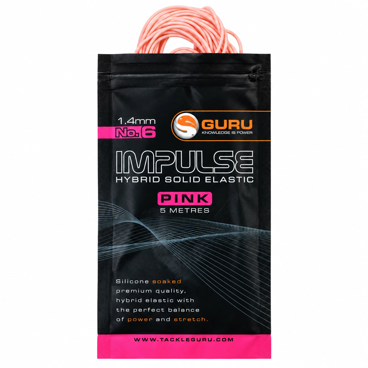 Guru Hybrid Elastic 5m 1.4 mm roze – verpakking met zichtbaar elastiek