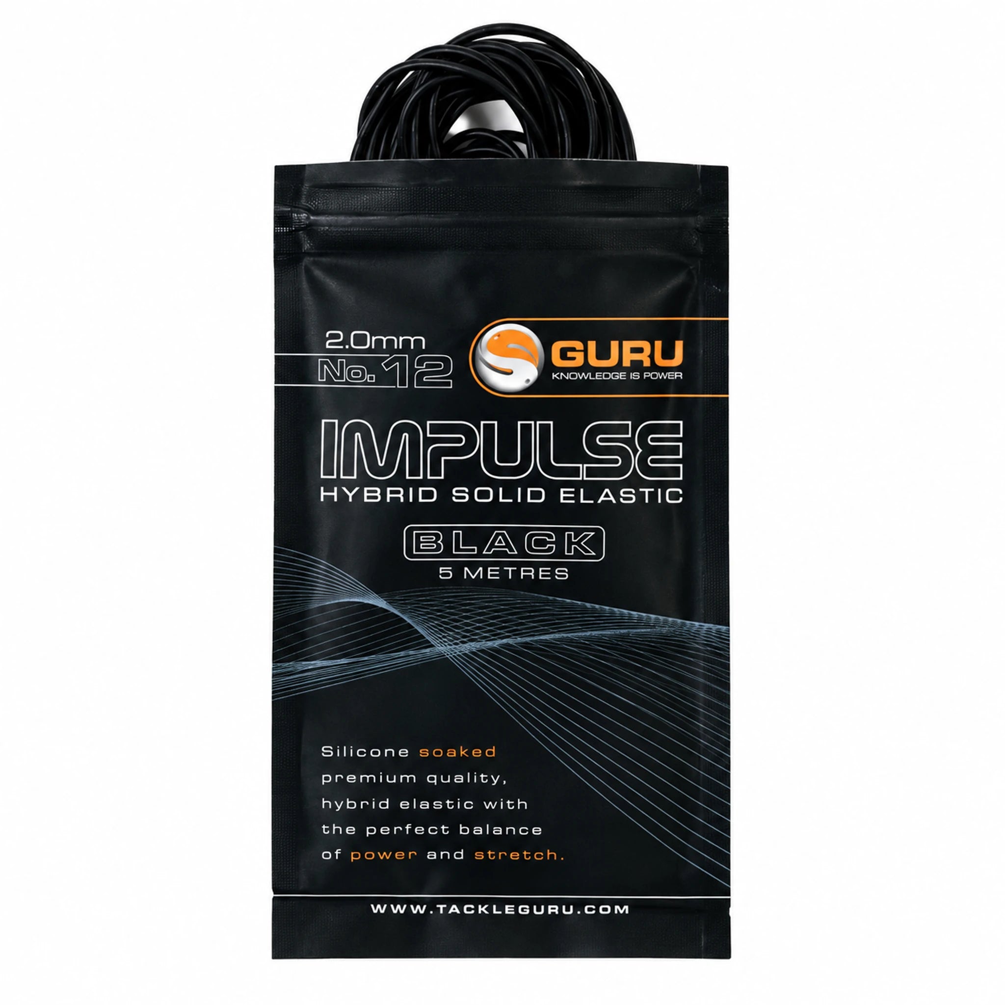 Guru Hybrid Elastic 5m 2.0 mm zwart – verpakking met zichtbaar elastiek