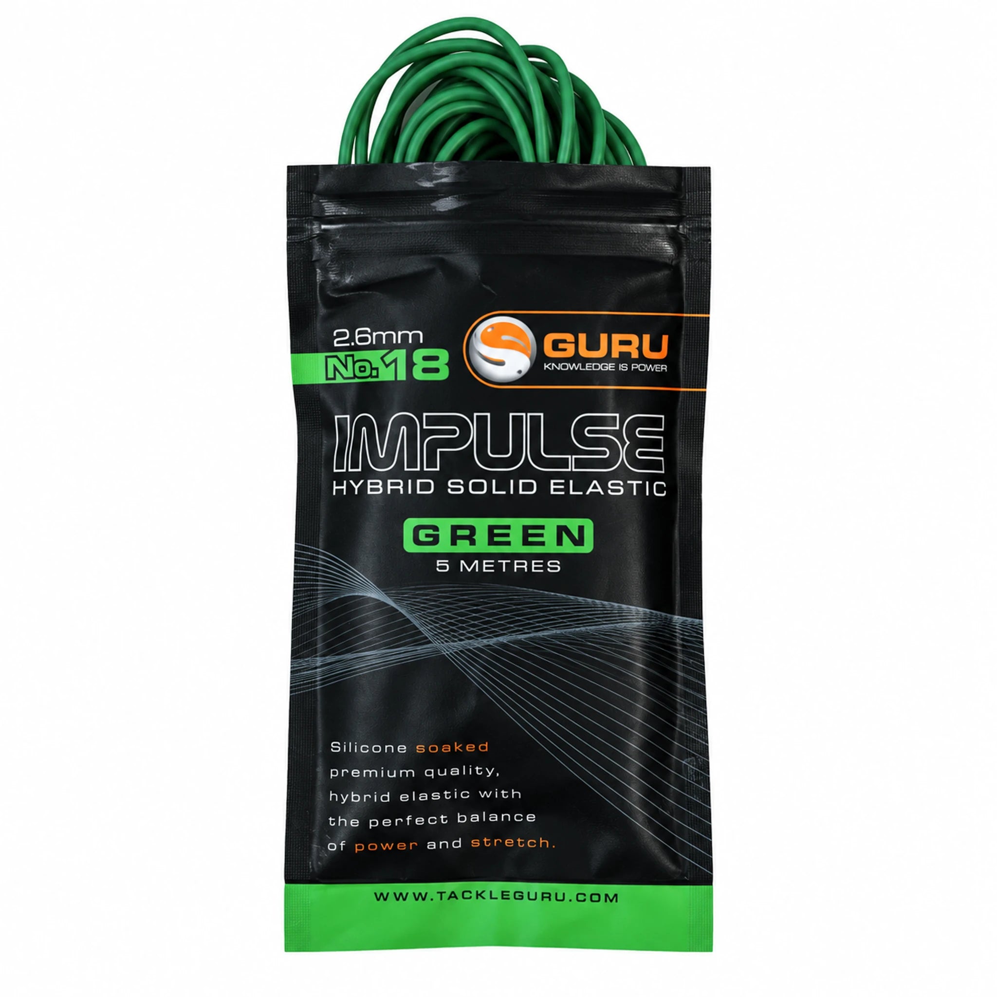 Guru Hybrid Elastic 5m 2.6 mm donkergroen – verpakking met zichtbaar elastiek