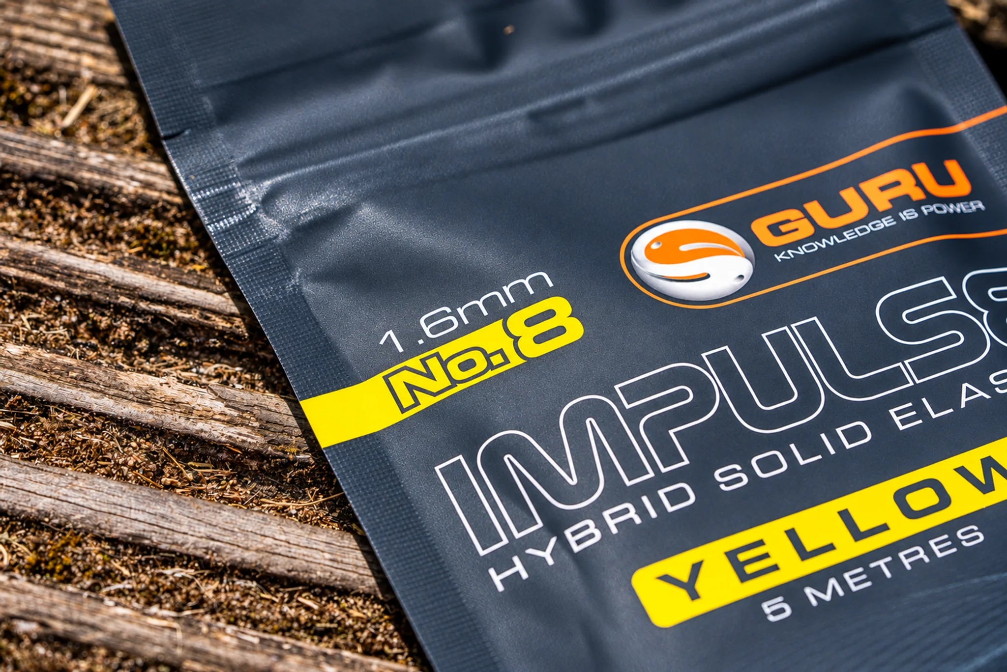 Guru Hybrid Elastic 5m 1.6 mm geel – detail van de gele maataanduiding