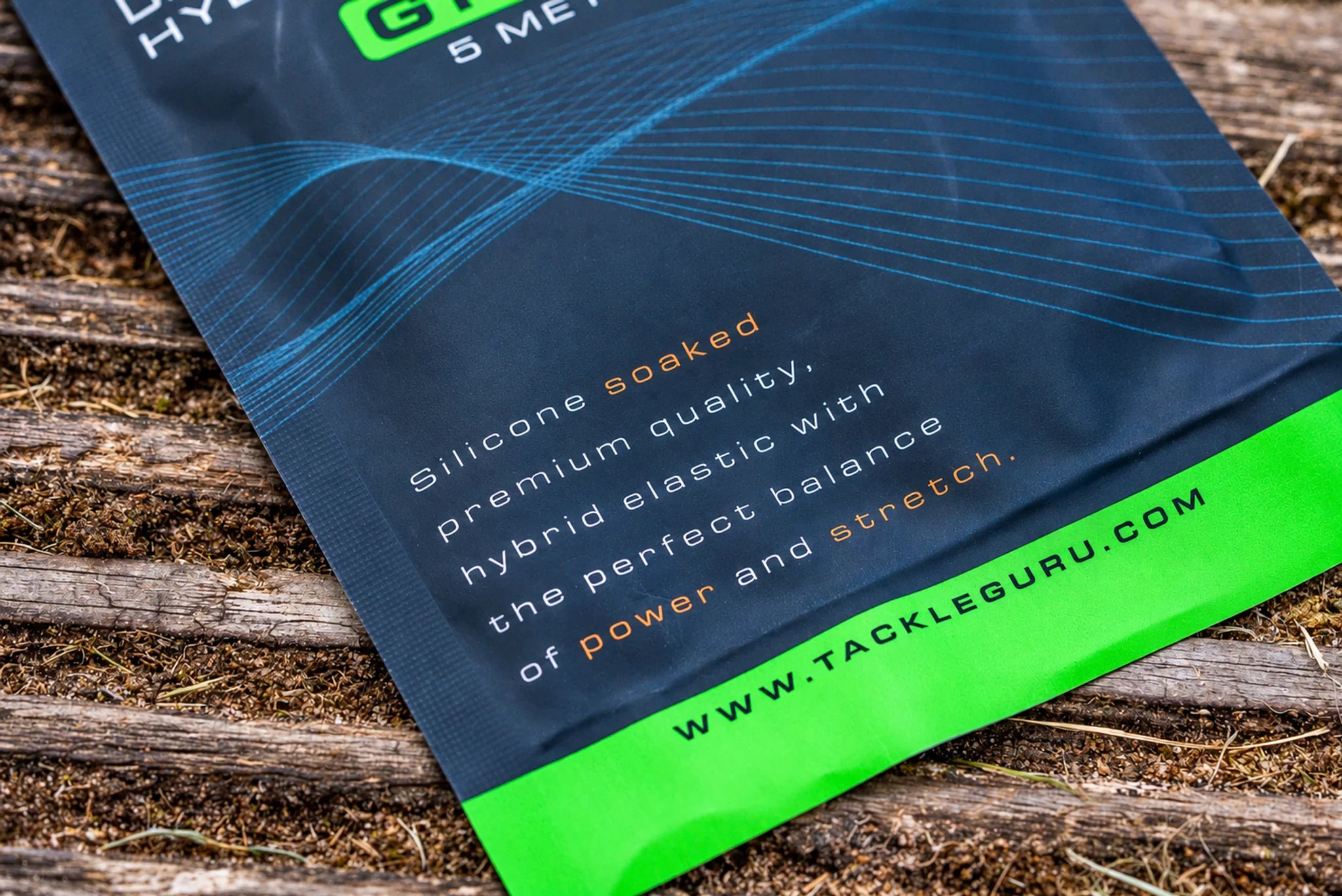 Guru Hybrid Elastic 5m – close-up van de kenmerken op de verpakking