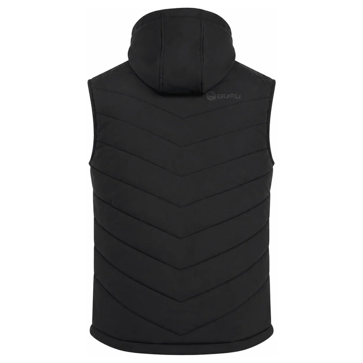 Guru Hybrid Gilet – achteraanzicht van de zwarte gewatteerde bodywarmer met verlengde rug