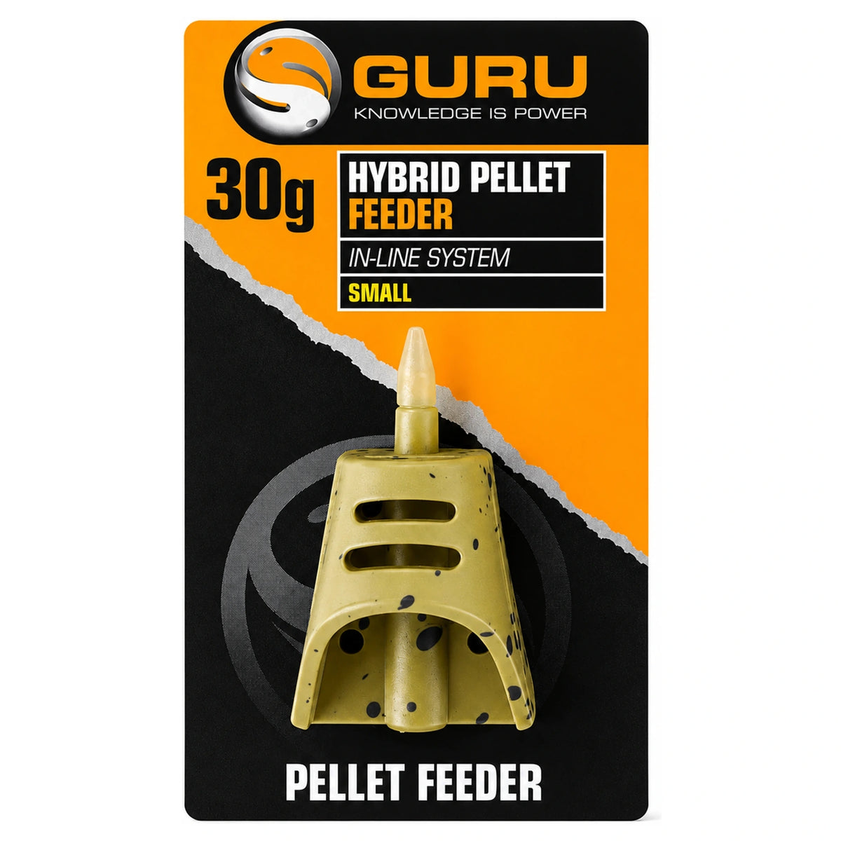 Guru Hybrid Pellet Feeder Small 30g – pelletfeeder met inline systeem op verpakking
