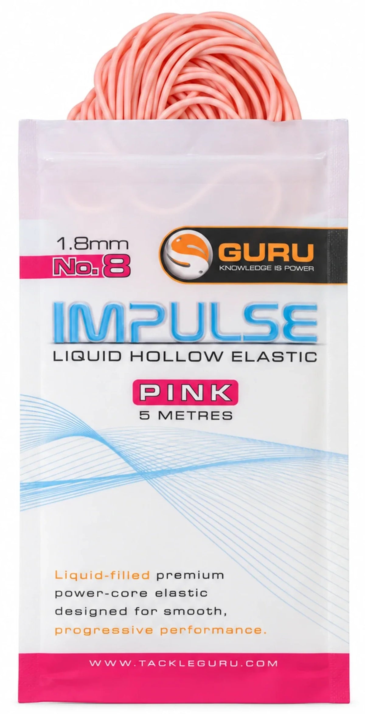 Guru Hollow Elastic 5m 1.8 mm roze – verpakking met zichtbaar elastiek