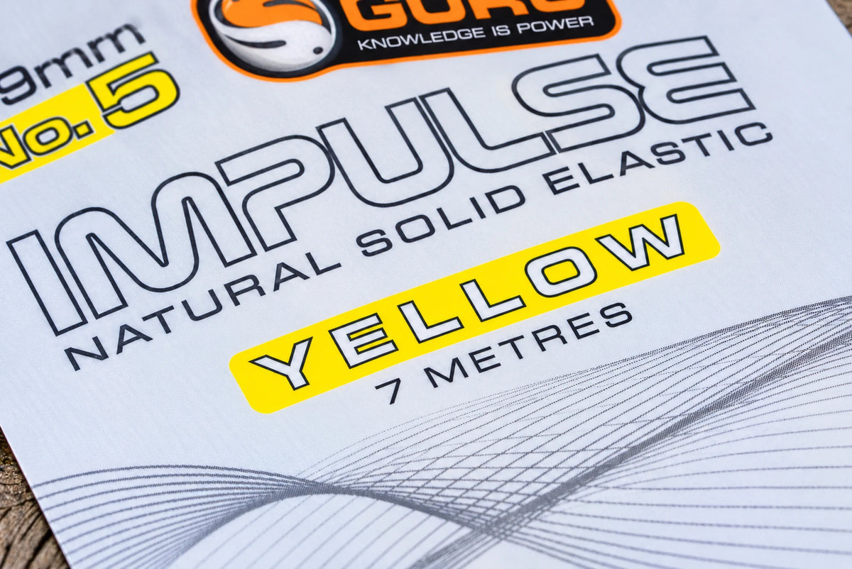 Detail van de gele Guru Impulse Natural Solid Elastic verpakking met 7 meter aanduiding