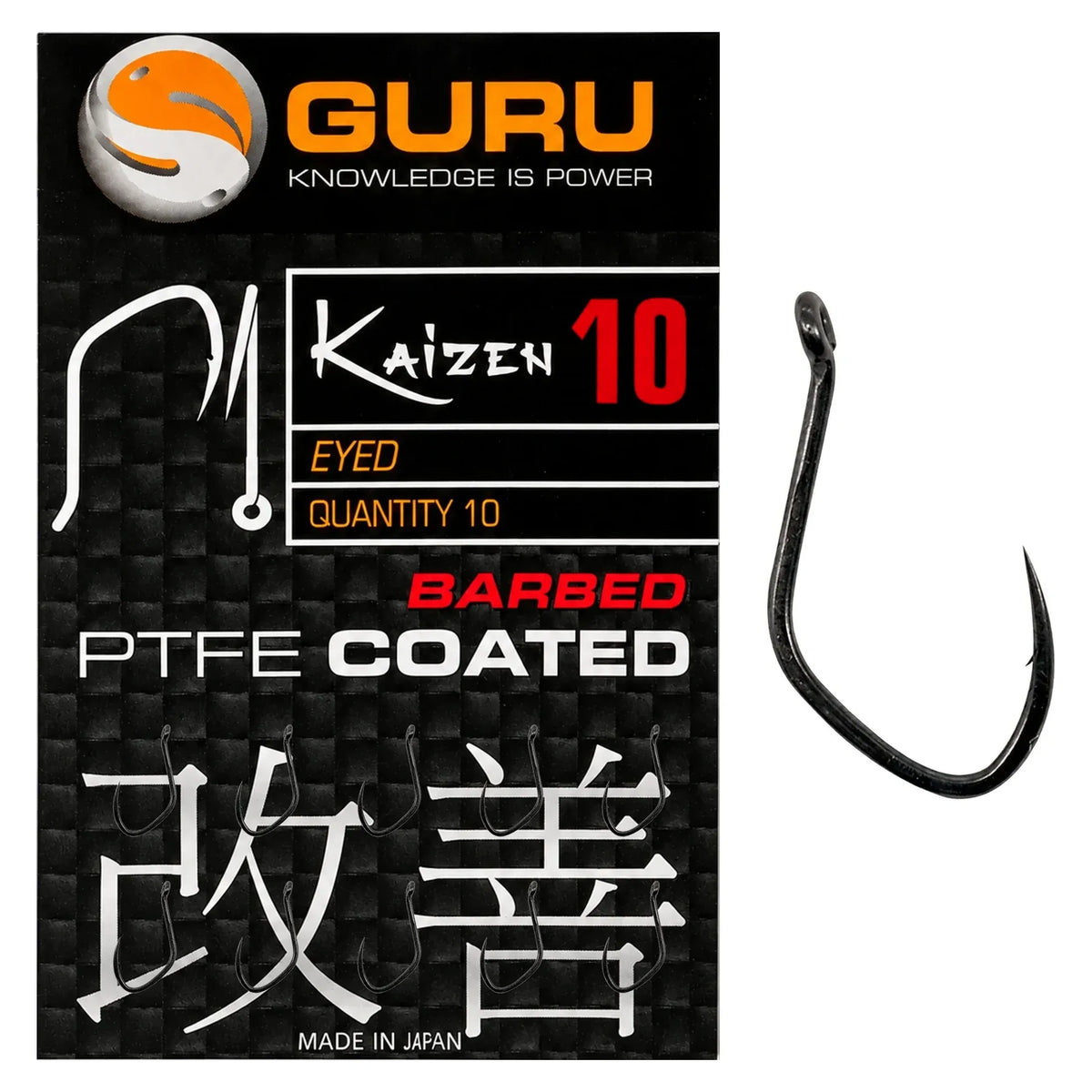 Guru Kaizen Eyed Barbed haak maat 10 – verpakking met 10 haken en losse haak met oog en weerhaak