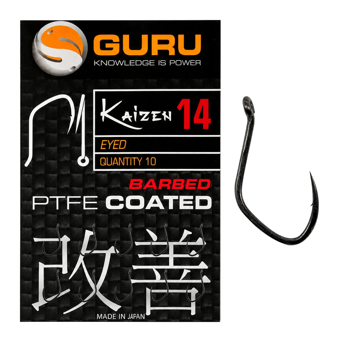 Guru Kaizen Eyed Barbed haak maat 14 – verpakking met 10 haken en losse haak met oog en weerhaak