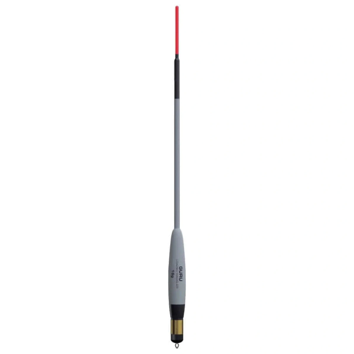 Grijze Guru Loaded Waggler-dobber met rode antenne, messingkleurige verzwaring en oogje