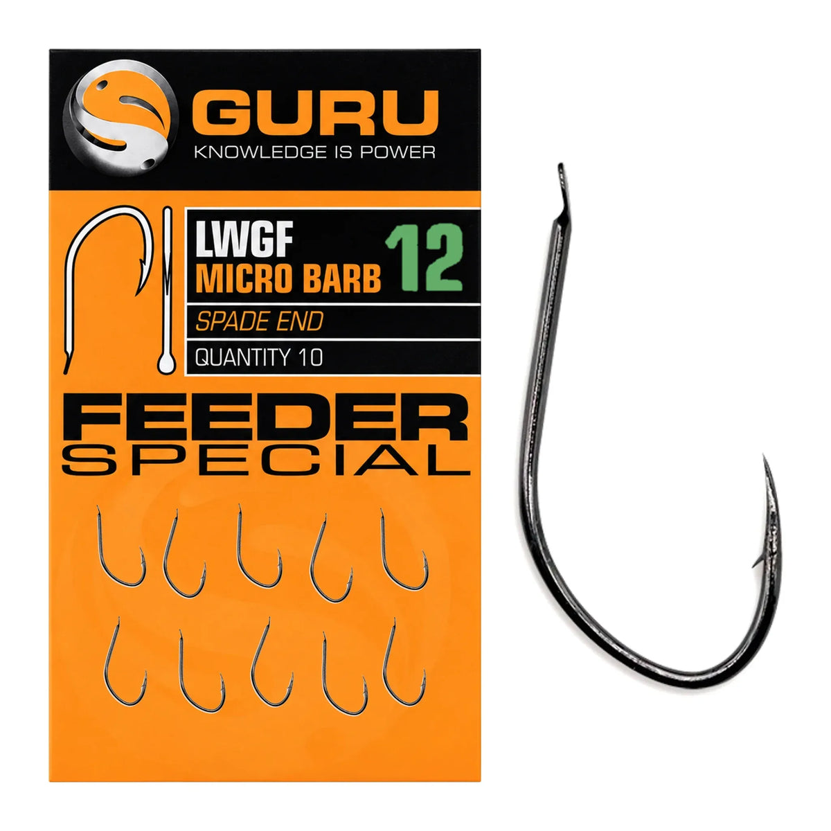 Guru LWGF Micro Barb Spade End Feeder Special – haak maat 12, verpakking en losse haak