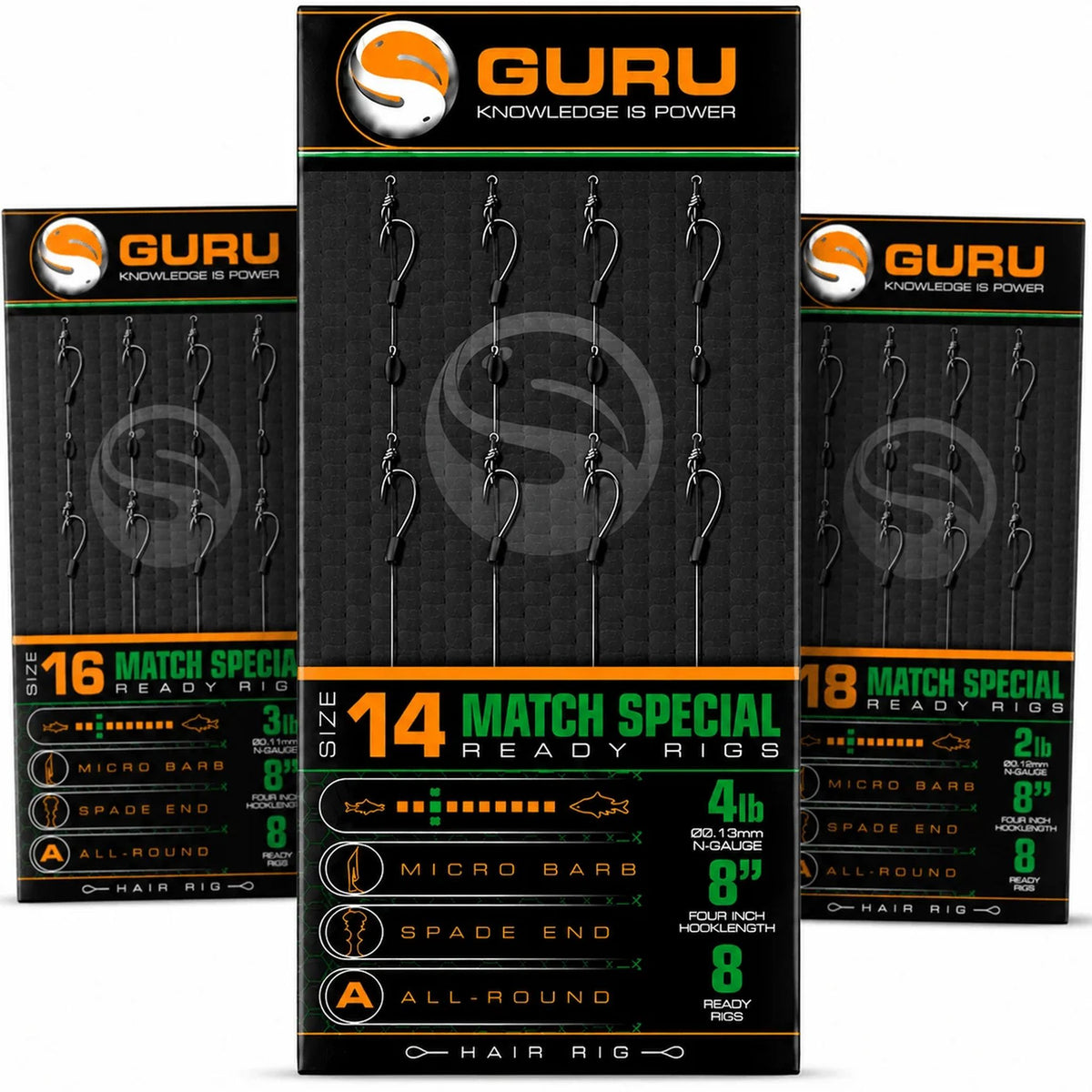 Guru Match Special Ready Barbed Rigs 8 inch – 20 cm onderlijnen met weerhaak, productafbeelding